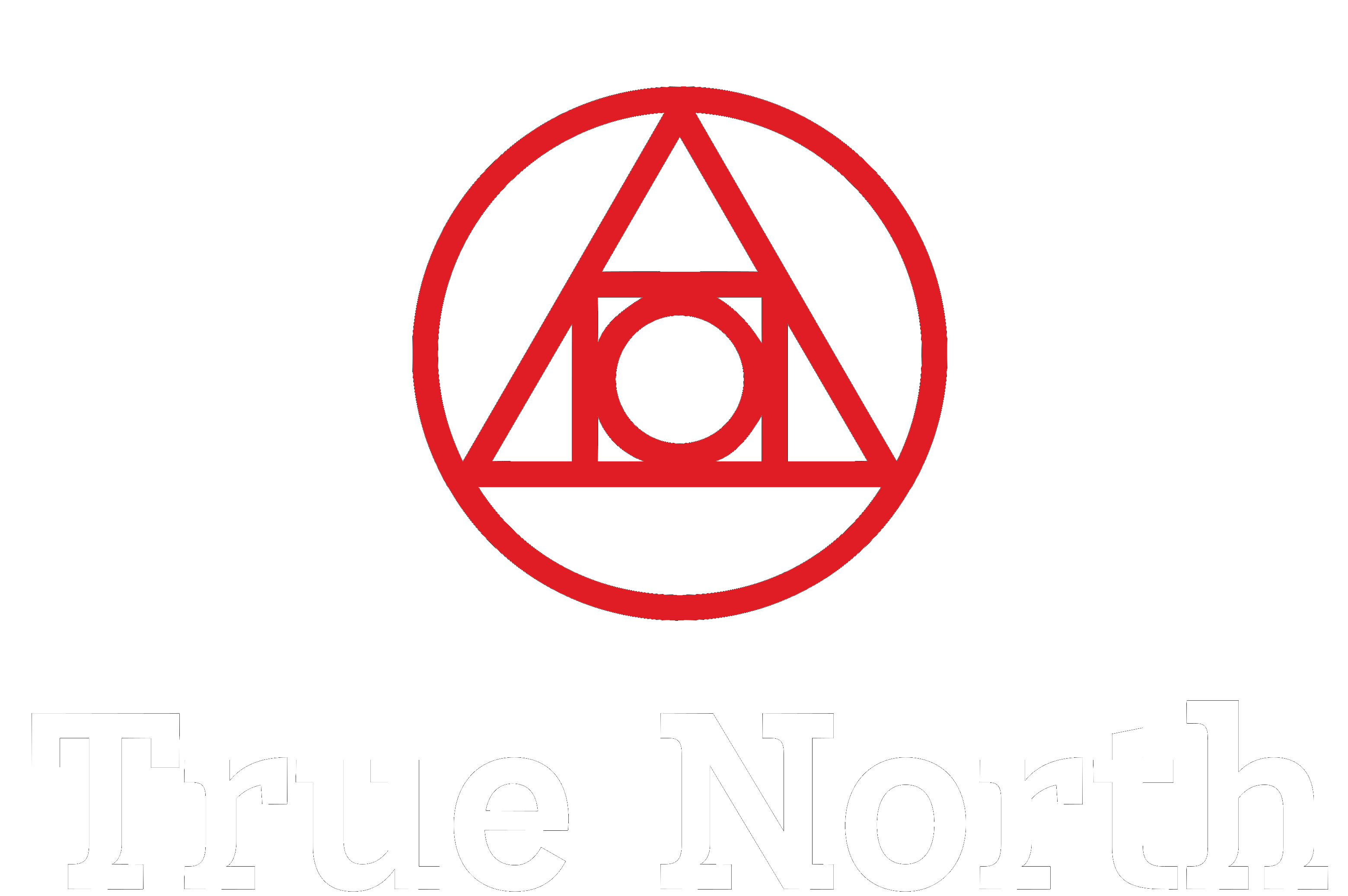 white logo with black background